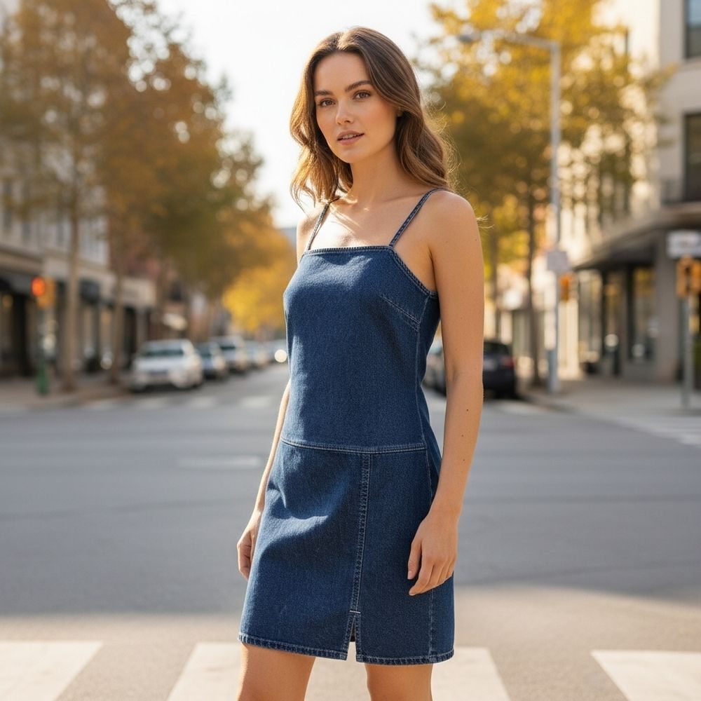 Faded Glory Y2K Denim Tank Midi Dress Women's Medium 8 / 10 Blue Jean